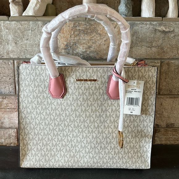 NWT Michael Kors Mercer pink and white tote - Picture 1 of 9